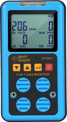 Produktbild von SMART SENSOR 4-in-1-Gasmonitor, wiederaufladbarer tragbarer Gasdetektor, H?S, O?, CO und LEL, Multi-Gasmonitor, professioneller Gasschnueffler mit LCD-Display, Ton, Vibration, Blitz, Alarmmodus