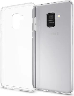 A clear protective phone case is shown open, revealing the inside of the case and the back of a silver smartphone.