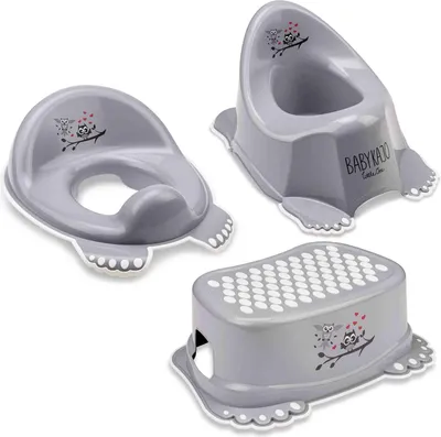 Produktbild von Babykajo 3 in 1 Baby Töpfchen Set - Kinder Töpfchen + Kinder Toilettensitz + Kinder Tritthocker – aus BPA freiem Plastik und mit Antirutschfüßchen.