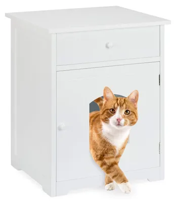 Katzenschrank mit Schublade, Holz, 63,5x52x48 cm, weiß