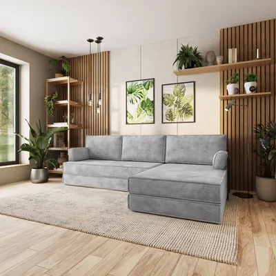 Produktbild von Masseno Ecksofa ANKO mit Metallgestell, Modulares Schlafsofa aus Schaumstoff, Klappbares Bodensofa, Schlaffunktion - Hellgrau, POSO 55