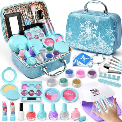 Produktbild von Kinderschminkkasten 4-8 Jahre, Nageltrockner, Nagellack, Glitzertattoos, Schminkkoffer, Rollenspiel Spielzeug