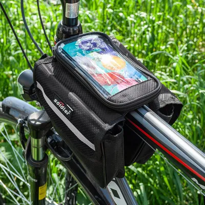 Produktbild von cofi1453® Fahrradtasche mit Handytasche Wasserdicht Universal Gepäcktasche Radtasche Rahmentasche Handyhalterung Schwarz