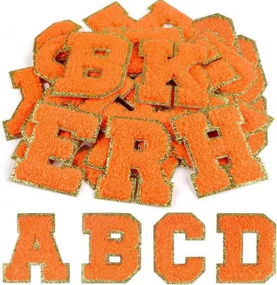 Productafbeelding van 52 Stuks Zelfklevende Chenille Letter Patches A-Z, Geborduurde Alphabet Stickers voor Kleding, Tassen, Hoeden, DIY, Oranje, Hoogte 5.3cm