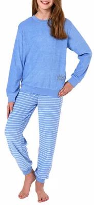 Produktbild von Toller Mädchen Frottee Pyjama Schlafanzug langarm mit Bündchen & Applikation 29140113572 ; hellblau , 128