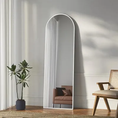 Produktbild von Ganzkörperspiegel 160x50cm Weiß Bogen Ganzkörperspiegel,Bodenspiegel,Groß Standspiegel,Rundbogen Wandspiegel für Schlafzimmer, Ankleide