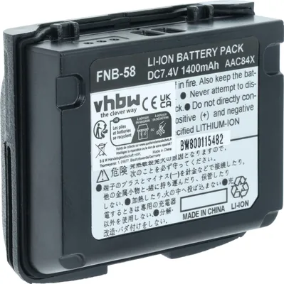 Produktbild von vhbw Akku Ersatz für Yaesu Vertex FNB-58, FNB-80Li, FNB-58Li, FNB-80 für Funkgerät, Walkie Talkie (1400 mAh, 7,4 V, Li-Ion)
