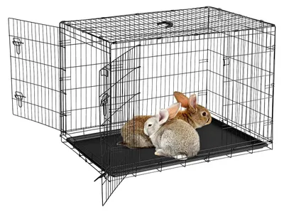 Produktbild von Kleintierkäfig - Faltbarer Metallkäfig - Doppeltür - Herausziehbare Bodenwanne - Für innen & außen - 121x76,5x81 cm - Für Kaninchen & Ratten