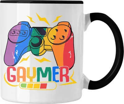 Produktbild von Trendation - LGBT Tasse Geschenk für Schwule Lesben Transgender Gaymer Regenbogen Lustige Grafik Regenbogen (Schwarz)
