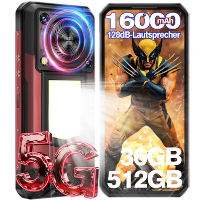 Image de OUKITEL WP56 5G Smartphone Incassable Android 15 - 16000mAh Telephone Portable Incassable 32GO+512GO 120Hz 6.8” Lampe Camping 108MP/GPS/NFC - Rouge