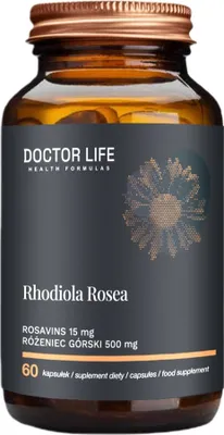 Produktbild von Doctor Life Rhodiola Rosea Ekstrakt z korzenia różeńca górskiego 500mg i rozawiny 15mg, 60 kapsułek