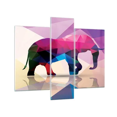Produktbild von Bilder auf glas - Elefanten Illustration Bunt - 95x80cm - Glasbilder - Wandbilder - Kunstdruck - zum Aufhängen bereit - Wanddekoration aus Glas - Glas Bilder - Wandbild auf Glas - GCB95x80-2807