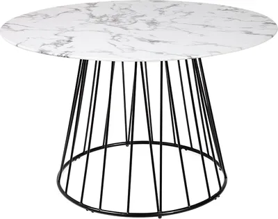 Produktbild von riess-ambiente Runder Esstisch PARIS Ø120cm weiß Marmor-Design Glas schwarzes Metallgestell Esszimmertisch Tisch