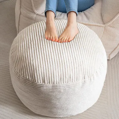 Produktbild von Stilvoller Fußhocker 50 cm, Cord-Pouf, 2-in-1 für Wohnzimmer, Beige