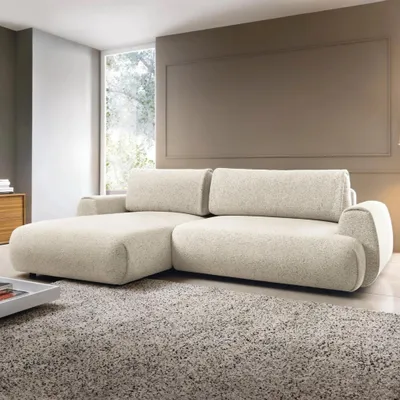 Produktbild von Ecksofa VERNIO Puente 03 Sand Beige Strukturstoff Baumwollanteil Schlafsofa Bettkasten Links