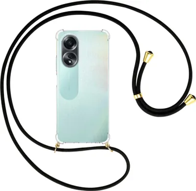 Produktbild von Handykette Backcover-Schutzhülle mit Band (Metall goldfarben) für Oppo A58 4G (CPH2577) - schwarz