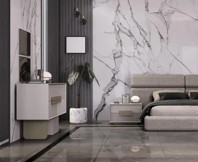 Immagine prodotto di Letto moderno con morbida testiera ed eleganti comodini.