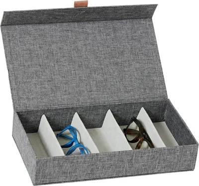 Imagen del producto de Estuche para gafas con 5 compartimentos, forro interior de terciopelo, 30x17x6 cm, ideal para guardar gafas
