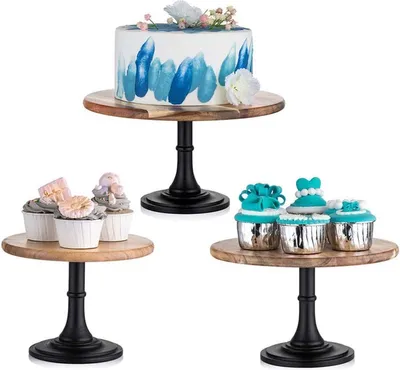 Imagen del producto de NUPTIO: Juego de 3 soportes de madera para pasteles. Soportes rústicos para pasteles, postres de boda, soportes de madera para pasteles, ideales para cumpleaños, fiestas de bebés y celebraciones
