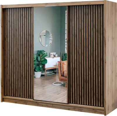Zdjęcie produktu dla BETTSO Szafa trzydrzwiowa z lustrem NEVADA 250cm dąb wotan + czarny