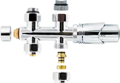 Produktbild von Anschlussgarnitur Mittelanschluss Multiblock Durchgang Chrom 1/2" PEX 16 x 2mm Konus M30