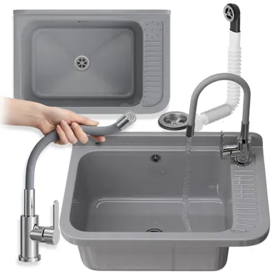 Zdjęcie produktu dla Granitan – umywalka – zlewozmywak – 58 cm – szary – do warsztatu i garażu – zlewozmywak – NEGRA, Obraz wygenerowany przez AI