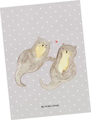 Produktbild von Mr. & Mrs. Panda Postkarte Otter Hände halten - Grau Pastell - Geschenk, Grußkarte, bildkarte, Verliebt, Ansichtskarten, Händchen, Ansichtskarte, Seeotter, Paar, Liebe