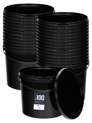 Image de BenBow Seau avec couvercle 10L x100 noir - qualité alimentaire, stable, hermétique, anti-fuite, inodore - seau en plastique avec anse - vide