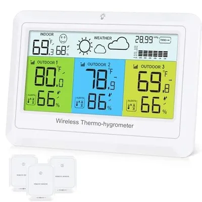 Zdjęcie produktu dla Stacja pogodowa cyfrowa 3 czujniki LCD alarm temperatura