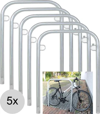 Produktbild von 5 x Fahrradanlehnbügel 114 x 78 cm Stahl feuerverzinkt Ø 49mm Einbetonieren Fahrradständer Parker Typ U