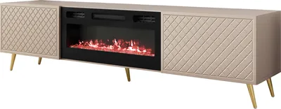 Produktbild von MIRJAN24 TV-Lowboard Temerra EF mit Kamin, TV-Tisch mit zwei Klappen, Metallfüße in der Farbe Gold, Gasdruckfeder (Farbe: Sandbeige)
