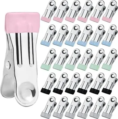Produktbild von Wäscheklammern Ohne Abdruck 50 Stück, Multifunktionale rutschfeste Wäscheklammern Edelstahl, Klammern Metall für Strandliegen KleidungSocken Handtuch (Gemischte 50)