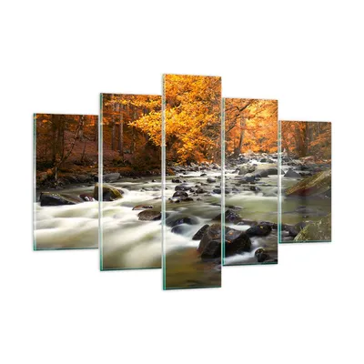Produktbild von Bilder auf glas - Stream Herbst Forrest Berg - 150x100cm - Glasbilder - Wandbilder - Kunstdruck - zum Aufhängen bereit - Wanddekoration aus Glas - Glas Bilder - Wandbild auf Glas - GEA150x100-2703