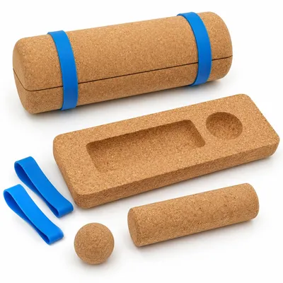 Produktbild von Balance Board Set mit Fußtrainer,4-in-1System aus Naturkork,mit Massagerolle,Massageball&Zehen-Widerstandsband,für Fußschmerzen,Stabilität,Reha&Yoga