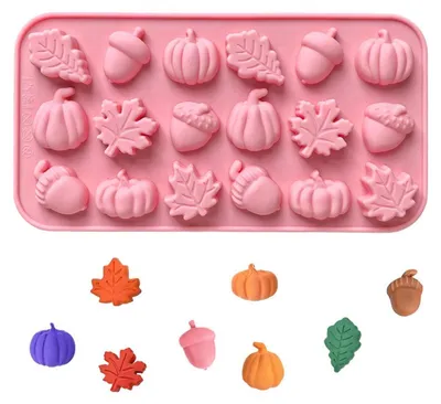 Immagine prodotto di Stampo in silicone con 18 cavità per motivi autunnali: foglia d'acero, zucca, ghianda