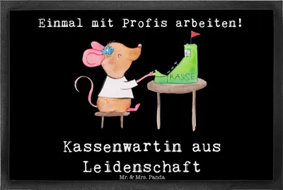 Produktbild von Mr. & Mrs. Panda Bodenvorleger Kassenwartin Leidenschaft 40 x 60 cm - Schwarz - Geschenk, Schmutzfangmatte, Gummimatte, Lustig, Schmutzmatte, Spruch, fußmatte, Witzig