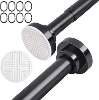 Produktbild von Schwarz rostfreier Stahl Teleskop-Gordynrohr ohne Bohrer - Klemstange für Vorhänge Trennwand Badezimmer - 70-130 cm