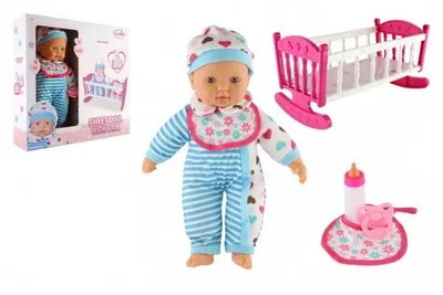 Zdjęcie produktu dla Lalka 38 cm z miękkim korpusem, smoczkiem i kołyską