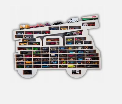 Produktbild von Wandregal für Spielzeugautos Hot Wheels Parking Autoregal Sammlervitrine Holz Feuerwehr