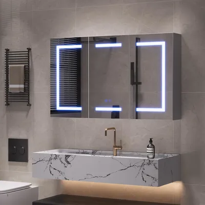 Image de Armoire de toilette LED Moonbite 100 cm à 3 portes, anti-buée et prise européenne, blanche
