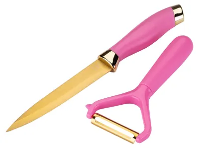 Produktbild von Paris Hilton Schäler- und Messer-Set in Goldgelb und Rosa  Elegantes Küchenhelfer-Set für müheloses Schälen und Schneiden, Reinigung per Hand
