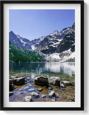 Produktbild von Bergsee - Landschaft– Wandbild mit Rahmen – Gerahmtes Bild  – Wanddekoration – 60x80 cm –  Schwarz Rahmen