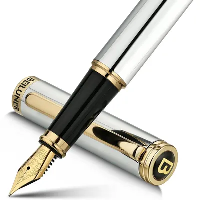 Image de Stylo plume argenté et chromé, avec des accents en or 24 carats et un plume plaqué or (taille moyenne), comprenant un convertisseur
