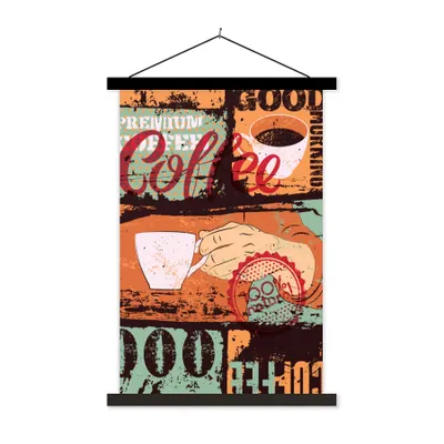Produktbild von MuchoWow® Textilposter Kaffee - Retro - Collage 60x90 cm mit schwarzem Rahmen - Poster Wohnzimmer