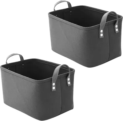Produktbild von Aufbewahrungskorb Dunkelgrau, 2 Stück Filzkorb Grau Filz Aufbewahrungsbox Stoffaufbewahrungskörbe, mit 2 Griffen auf Beiden Seiten (31cm x 21,5cm x 19cm)