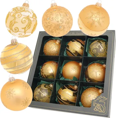 Produktbild von Krebs Glas Lauscha Christbaumkugeln Gold - groß - 4er Boxset - Größe ca. 10cm