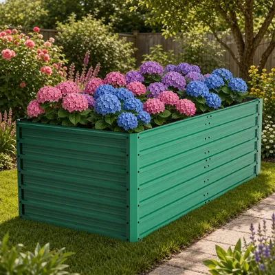 Produktbild von Hochbeet aus Metall XXL Pflanzkasten 190x90x64 cm wetterfestes Gartenbeet für Gemüse & Blumen mit offenem Boden Grün stabil Pflanztrog