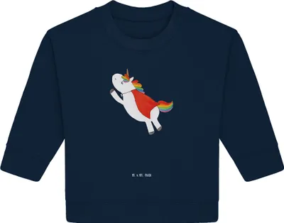 Produktbild von Mr. & Mrs. Panda Organic Baby Pullover Einhorn Geburtstag 12. - 18. Monat - French Navy - Geschenk, Unicorn, Held, Superheld, Freundin, Bullover, Einhörner