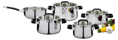 Produktbild von Kochgeschirr-Set 5-teilig aus Edelstahl, Induktionsgeeignet für alle Herdarten