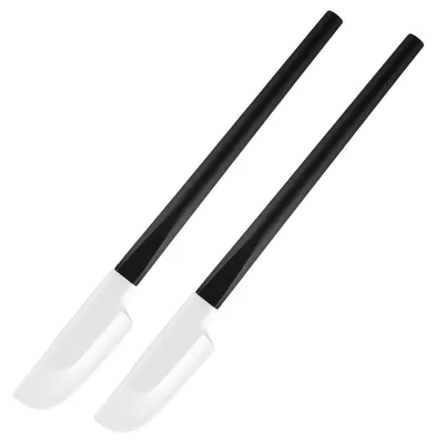 Produktbild von 2-teiliges Silikonspatel-Set, Küchenteigschaber mit Holzgriff, Kochlöffel, Schaber, zum Backen, Mischen, Kochen und Rühren – schwarz